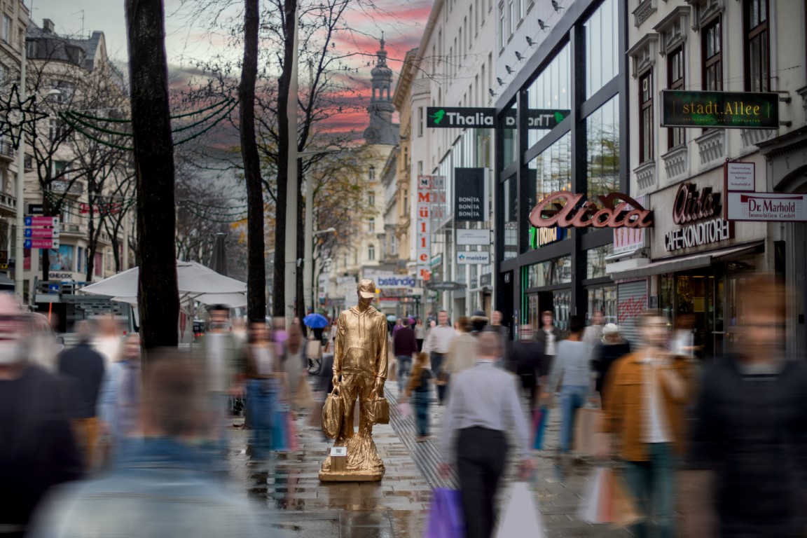 The Last Consumer art installation in the shopping street in Vienna