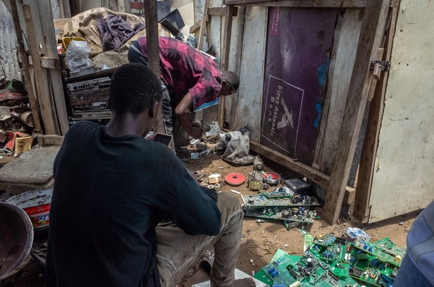Electronic waste sorting for later processing in Accra, Ghana